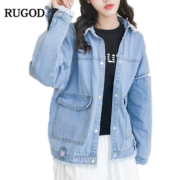 

rugod 2018 women denim jacket women vintage tassel pocket jeans jackets coat casual basic coats windbreaker winter slim outwear, Black;brown