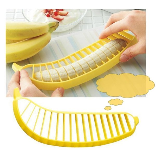 

practical banana slicer cutter chopper fruit salad vegetable peeler kitchen tool yellow