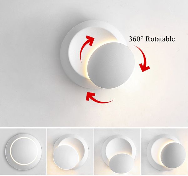 2018 Lampade da parete Nero Bianco 90-260V Applique da parete per interni Lampada da parete a led Camera da letto Angolo 360 Girevole Placcato in metallo 5W Led Sconce Lampadina creativa