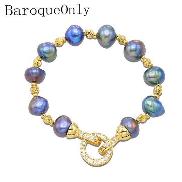 

baroqueonly natural freshwater pearl bracelets round clasp mixed-colour irregular pearl jewelry customizable, Golden;silver