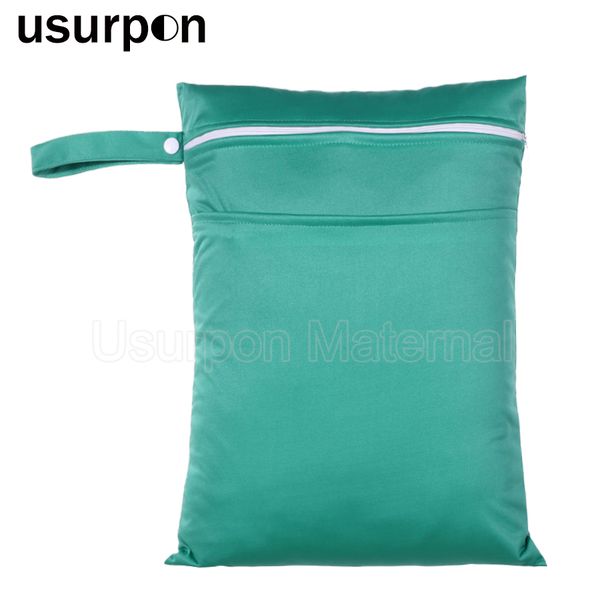 

usurpon] 1pc 30*40cm double pocket wet bag solid pul fabric mom bag for travel carry with handle waterproof diaper