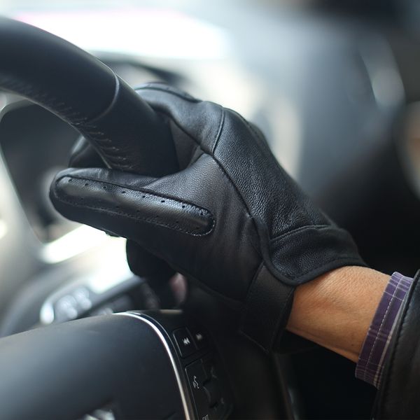 

black men leather glove touchscreen drving warm motor men gloves, Blue;gray