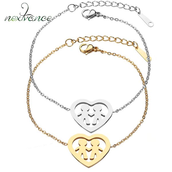 

nextvance hollow heart two boys pendant bracelet baby son gold chain bracelets for father motehr acero inoxidable, Black