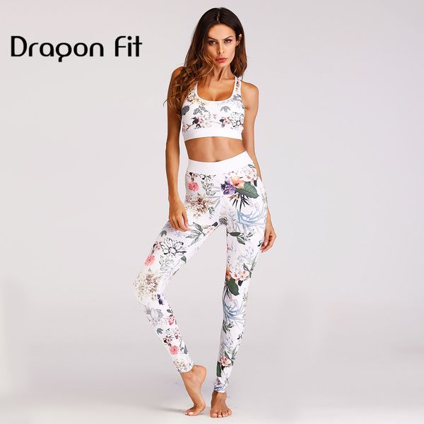 

dragon fit printing two piece set crop bra and sport leggings tracksuit yoga sports brassiere sportswear fitness women, White;red