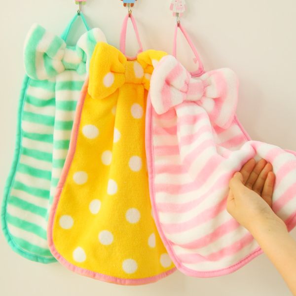 

drop shipping creative colorful cute style hanging large bow thick coral cashmere absorbent kitchen towels can be hung towel