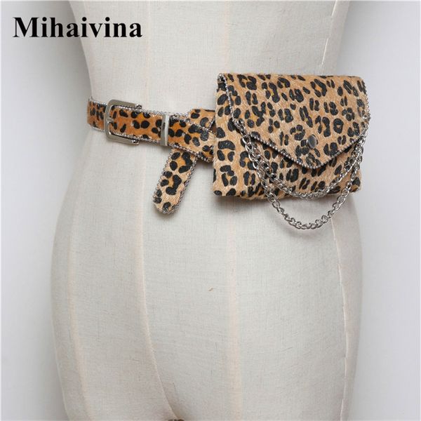 

mihaivina women waist bag leopard punk belt bag chain purse handbag horse hair female waist pack luxury designer bum phone pouch