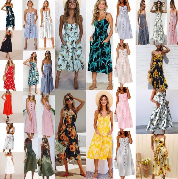 

Women ummer beach dre e floral print button party midi dre e beach flower bohemian dre kka5124