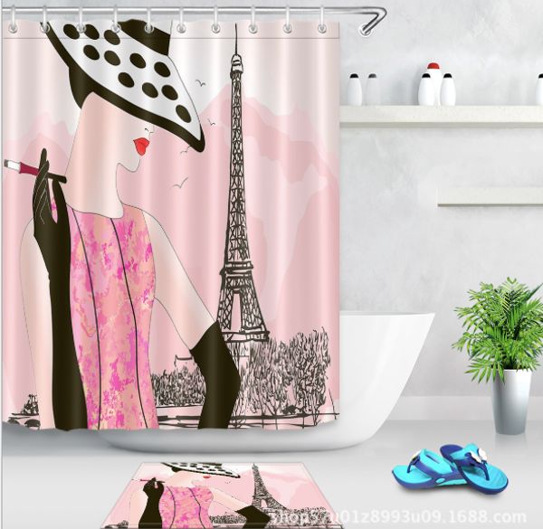 

love tower beauty girl 3d new style design print pattern irish decorations waterproof bathroom decor fabric shower curtains floor mats sets