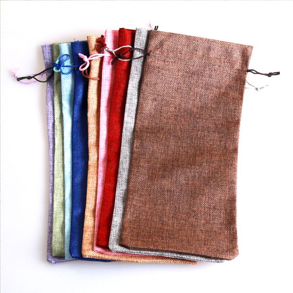 

2pcs/lot 16x23cm big jute bags colorful drawstring packaging bags pouches for jewelry gift wine packaging storage linen jute bag, Black;white