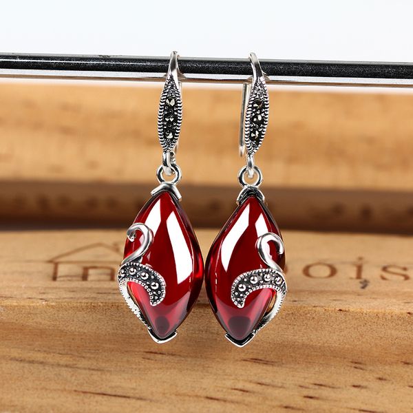 

vintage silver earrings yellow agate pomegranate water drop silver 925 earrings for women banquet 2018 fine jewelry, Golden;silver