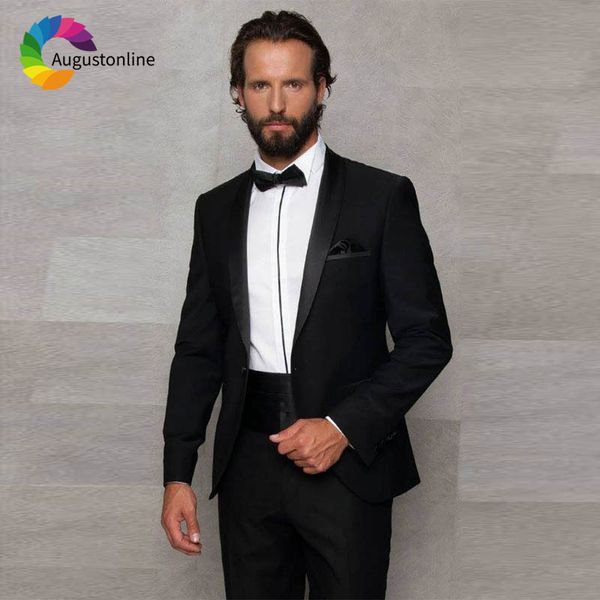 

black groom tuxedo shawl lapel jacket pants 2piece slim fit wedding suits for men blazer masculino custom made costume homme, White;black