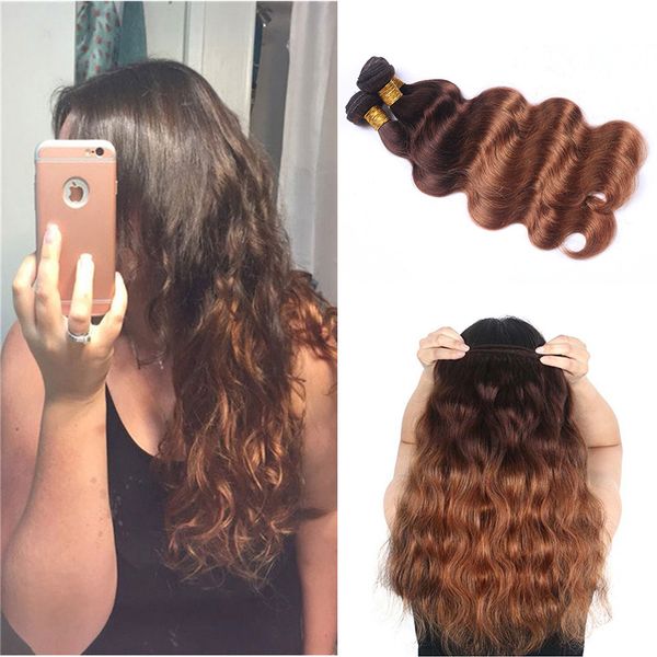 Окрашенные перуанские человеческие волосы 3 пучка объемной волны 4/30 # темно-коричневые светлые волосы Ombre стиль волос дешевые перуанские девственные плетения человеческих волос