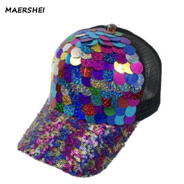 

maershei 2018 summer new sequin baseball cap snapback girl fashion casual hat gorras color bone hip hop hat, Blue;gray