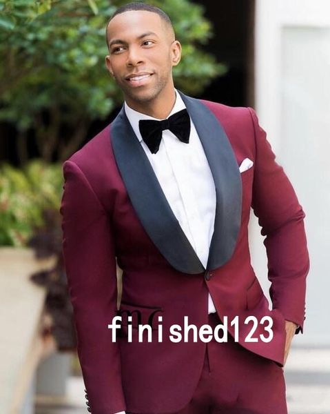 

one button burgundy wedding groom tuxedos shawl lapel groomsmen mens dinner blazer suits (jacket+pants+tie) no:1778, Black;gray