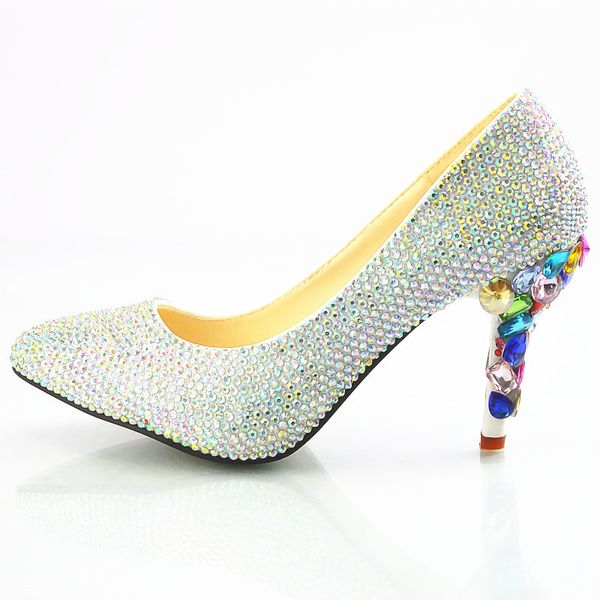 

new beautiful crystal wedding shoes women pumps pointed toe multi rhinestone l high heels wedding shoes handmade lady dress heels plus size, Black