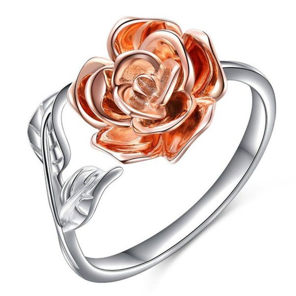 

rose gold flower rings for women adjustable opening leaf ring for female engagement wedding finger rings women jewelry ring, Golden;silver