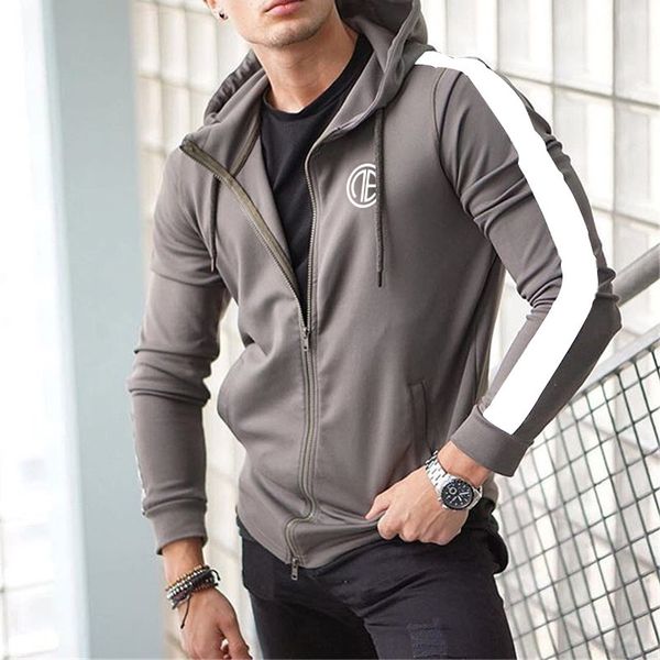 

male jacket running gym clothing hooded sweatshirts tracksuit men shirt sport hooded bodybuilding fitness joggers man jacket, Black;red