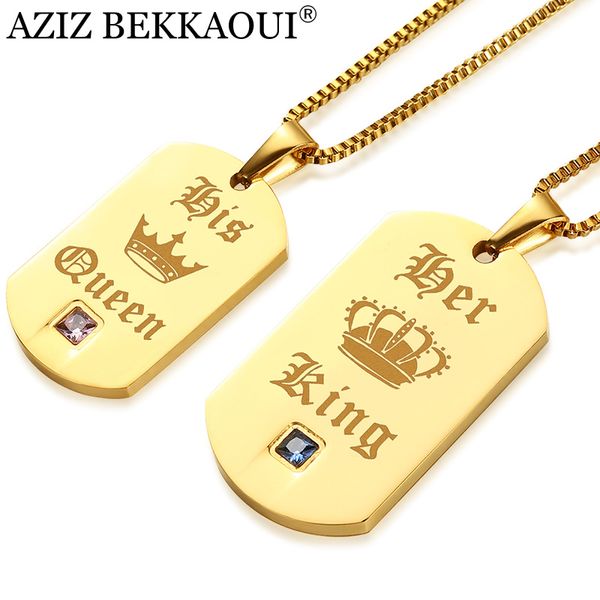 

aziz bekkaoui luxury gold color couple necklaces her king & his queen stainless steel pendant necklace for lover dropshipping, Silver