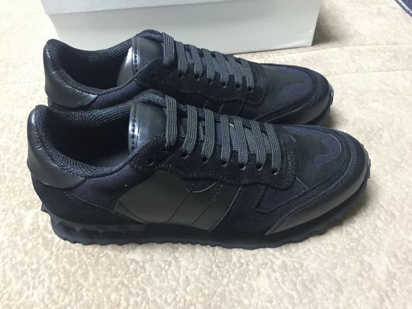 

luxury designer rock stud sneaker shoes women,men casual shoes rock runner trainer party wedding shoes send box, Black