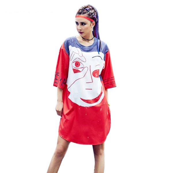 

2018 spring summer women new dresses female letter cartoon print casual loose vestido street style fashion plus size dress z192, White;black