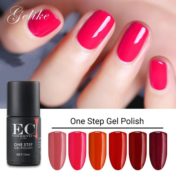 

gelike 10ml uv led one step nail gel polish manicure varnish no need base coat gel lacquer, Red;pink