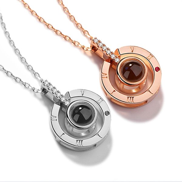 

2018 new arrival rose gold&silver 100 languages i love you projection pendant necklace romantic love memory wedding necklace, Golden;silver