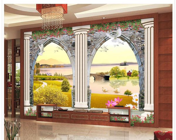 Photo Wallpaper For Walls European 3d Doors And Windows Three Dimensional Sculpture Roman Column Tv Background Wall Wide Wallpapers For Desktop Wide