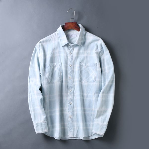 

2018 fall men plaid shirt men cotton slim ls formal business dress shirts plus size s-2xl discount promotion light blue plaid, White;black