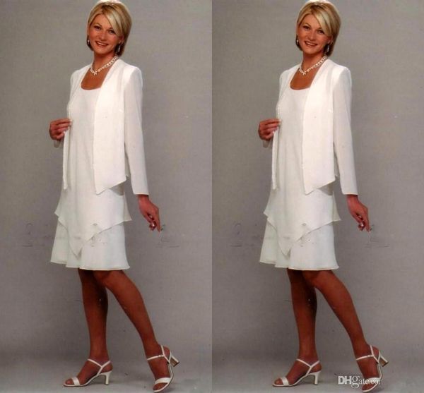 

chiffon short mother dresses 2018 crew neck a line knee length formal party cocktail evening dresses with jacket ba9548, Black;red