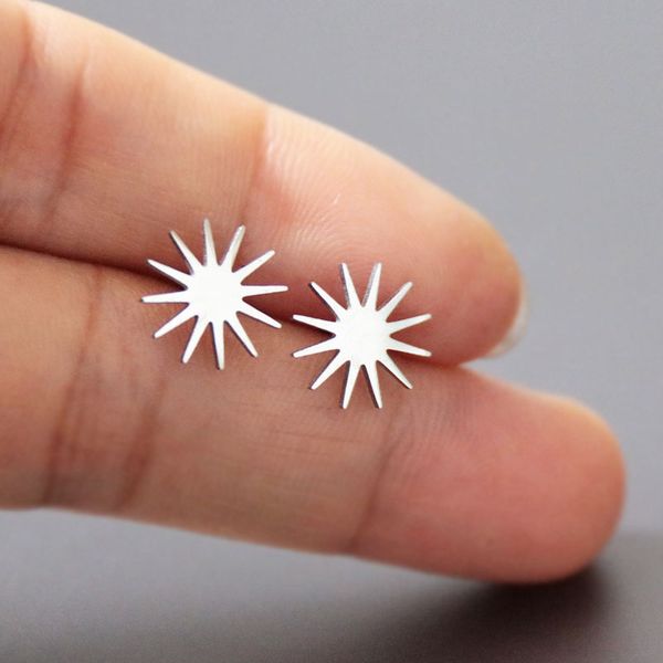 

everfast 10pairs/lot sun earring minimalistic spike flower stainless steel earrings studs fashion ear jewelry for women girls t109, Golden;silver