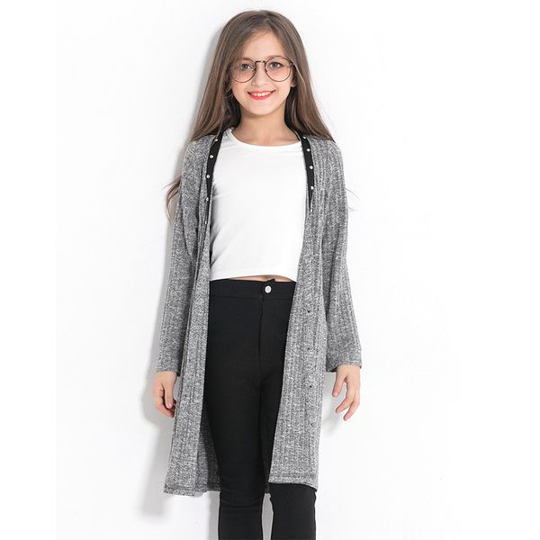 Fashion Teen Girls Sweater Coat Grey Cardigan Sweaters Wild Casual Children\u0027s Wear Loose Knitted Spring Autumn