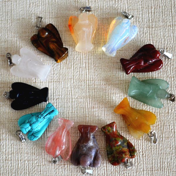 

new selling fashion carved mixed natural stone angel charms pendants for necklace making jewelry 12pcs wholesale lots, Black