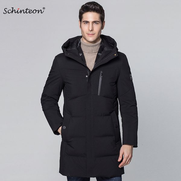 

2018 schinteon new men winter 90% white duck down jacket hood warm outwear clothing removable scarf, Black