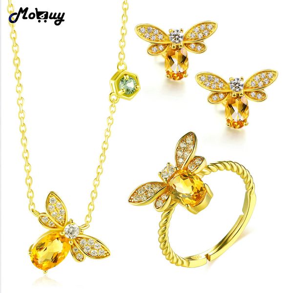 

mobuy citrine natural gemstone 3pcs cute insect jewelry sets 100% 925 sterling silver fine jewelry for women party v027enr, Black