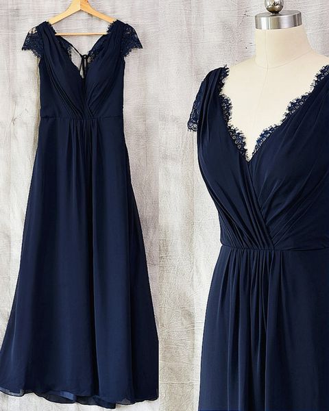 

dark blue v neck chiffon pageant evening dresses women's a line custom bridal gown special occasion prom bridesmaid party dress 17lf387, Black;red