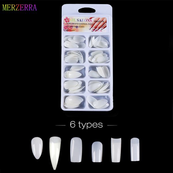 

100pcs/box false nails nail art tips french fake nailstransparent/natural flat shape manicure tips art with nail gel, Red;gold