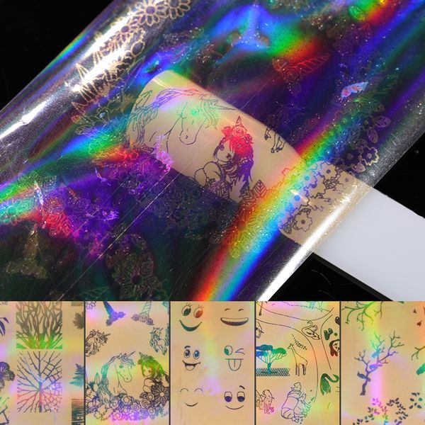 

1 roll gold holographic nail foil laser unicorn facial opera star starry sky constellation foil nail art transfer sticker, Black