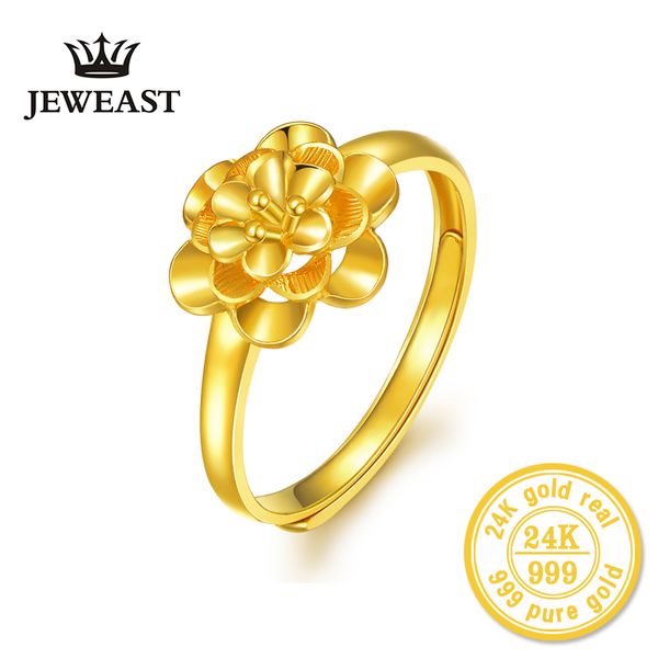 

24k gold ring flower female women mother wife lady girl 2017new fine jewelry trendy good nupscale real pure 999, Golden;silver