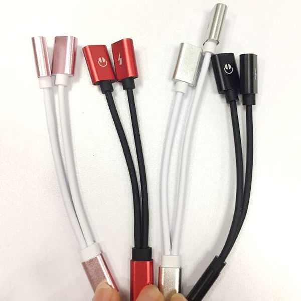 

For 1OS 12 system 2 in 1 Dual For Lightnning to Headphone Audio Charger Adapter Connectors Cable dhl 500pcs
