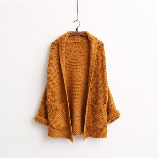 

thicken knied cardigan loose sweater women 2017 japanese girl art style mid-long sweaters with large pockets, White;black