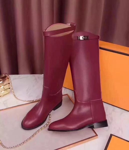 

kelly buckles women genuine leather knee high boots black gray brown ladies martin boots flats heels female knight boots sapatos mujers