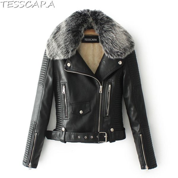 

tesscara women autumn & winter thick lining basic jacket coat female casual leather suede windbreaker overcoat outerwear & coats, Black