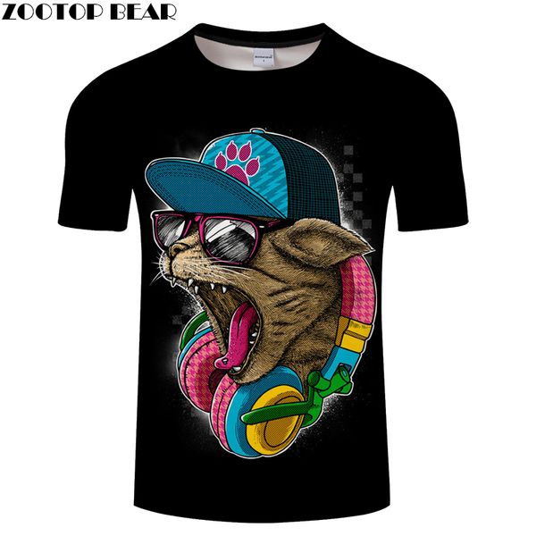 

cat&music 3d print t shirt men women tshirts summer funny cartoon short sleeve o-neck &tees 2018 new drop ship, White;black