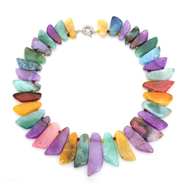 

natural stone charm necklaces knife shape natural agate stone beaded necklace 5 colors fashion women choker jewelry gifts, Golden;silver