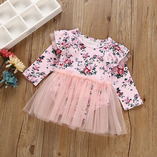 Heiße Neugeborene Babykleidung Säuglingsmädchen Kinder Kleid Strampler Kleid Langarm Blumenspitze Festzug Prinzessin Tutu Spitzenkleid Baby Mädchen Kleidung