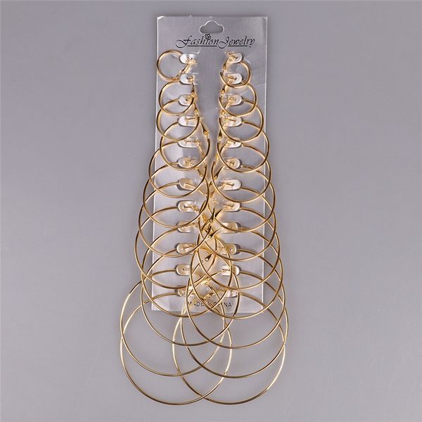 

silver silver gold color 12 pairs lot mix sizes oversize big circle hoop earrings for women girls fashion punk jewelry party gifts xh, Golden;silver