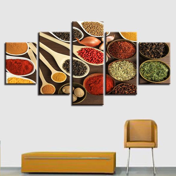 

embelish 5 pieces spoon grains spices poster modern kitchen decor modular wall art pictures home decor hd canvas paintings