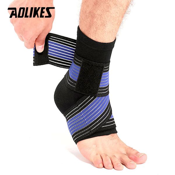 

aolikes 1pcs professional sports ankle strain wraps bandages elastic ankle support brace protector for fitness running, Blue;black