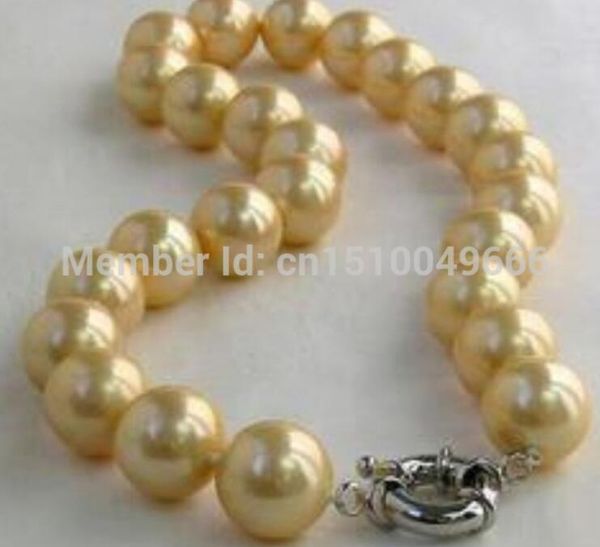 

gt;>10mm natural yellow south sea shell pearl necklace 18", Silver