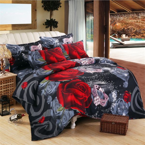 3d Red Rose Of Love Bedding Set Digital Printing Duvet Cover Set